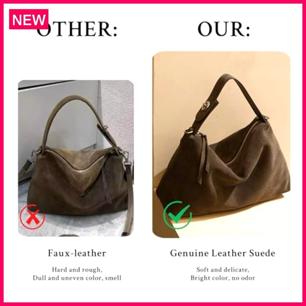 Genuine Leather Suede Tote Bag, Large Capacity, Adjustable Strap, Versatile - Picture 5 of 8